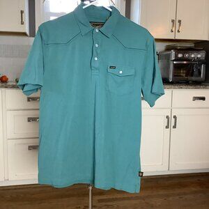 Howler Bros Ranchero Western Polo Medium Batik Green Pearl Snap Buttons